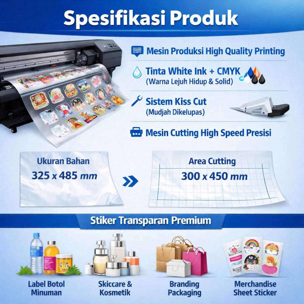 Stiker Transparan A3+ - Tinta Putih - Kiss Cut Custom