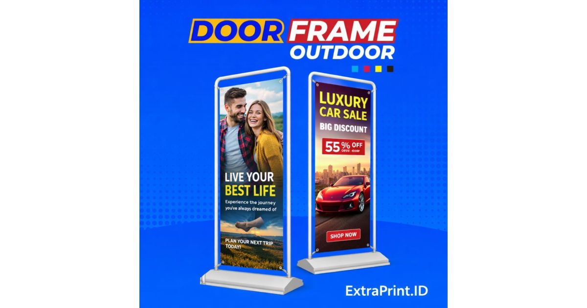 Door Frame Banner 60x160 cm + Cetak Flexi 340gr – Standing Banner Outdoor Kokoh & Portable