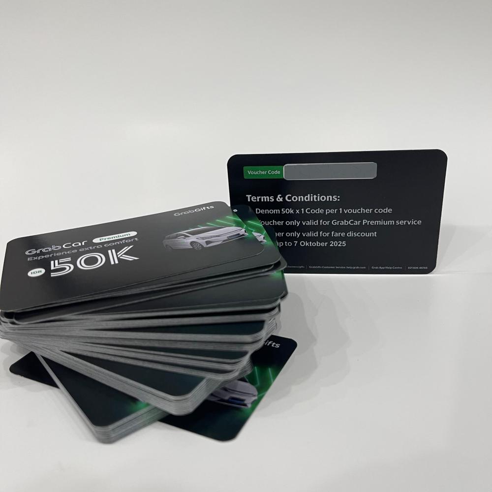 Cetak Voucher Gosok 85x54mm - Art Carton 260g, 2 Sisi